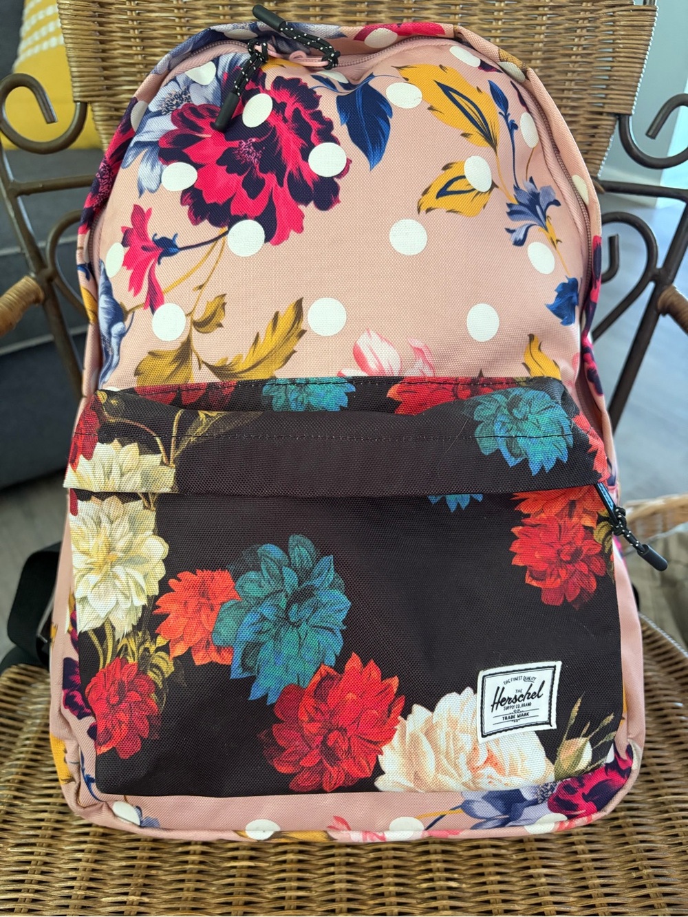 Herschel Pink Floral Polka Dot Accent Backpack/Bookbag